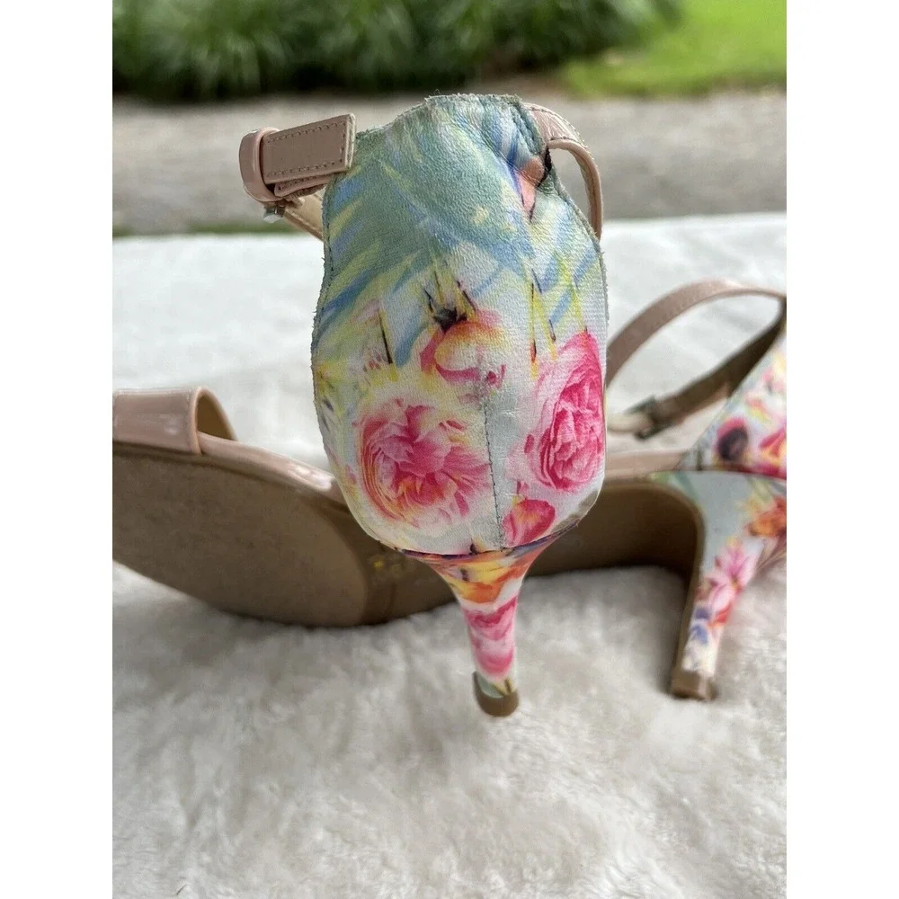 CL By Laundry Women's Heels Floral Heel Ankle Straps Sz 7.5 Excellent Condition!